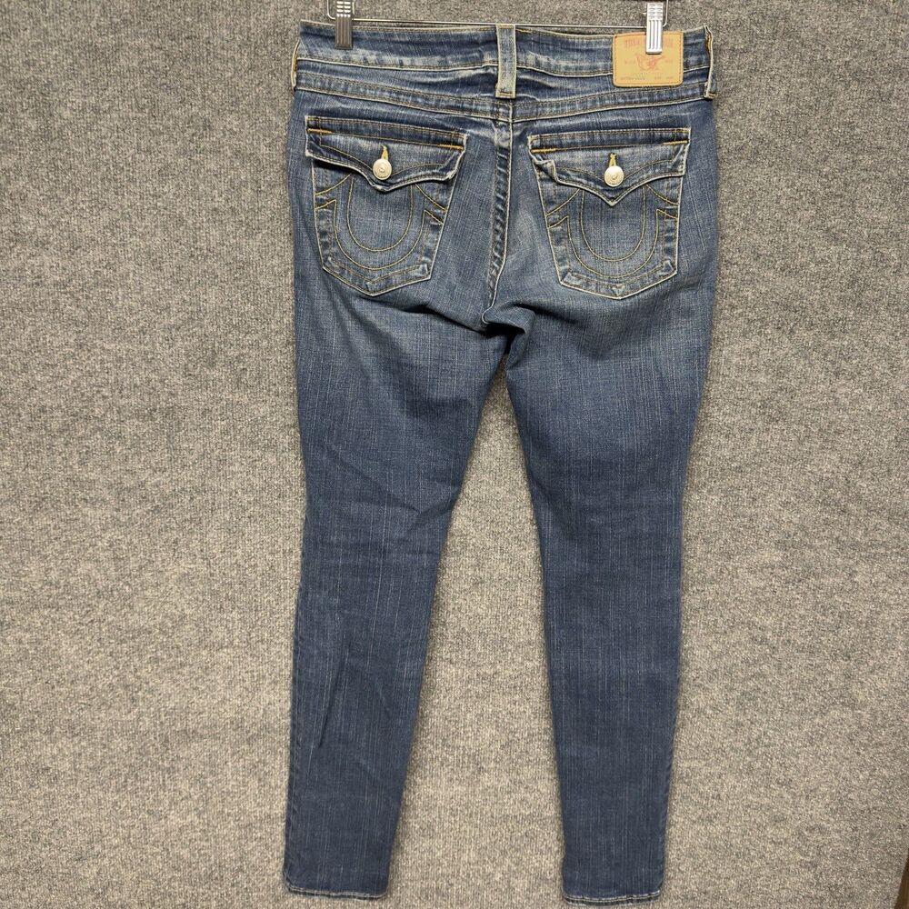 True Religion Low Rise Skinny Jeans Women’s Size 32 Flap Pocket Stitch Y2K FLAW - Picture 3 of 16